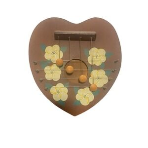 Retro 90s Door Harp Heart Shaped w/ Yellow Pansy Design & 4 Stings